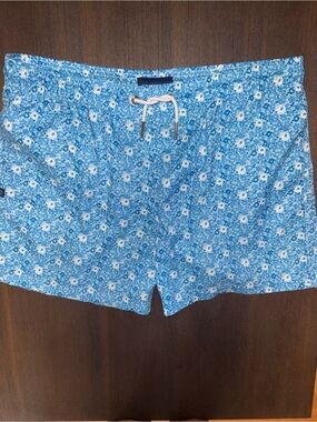 Seahorse Men's Blue Floral Swim Trunks - Classic Drawstring